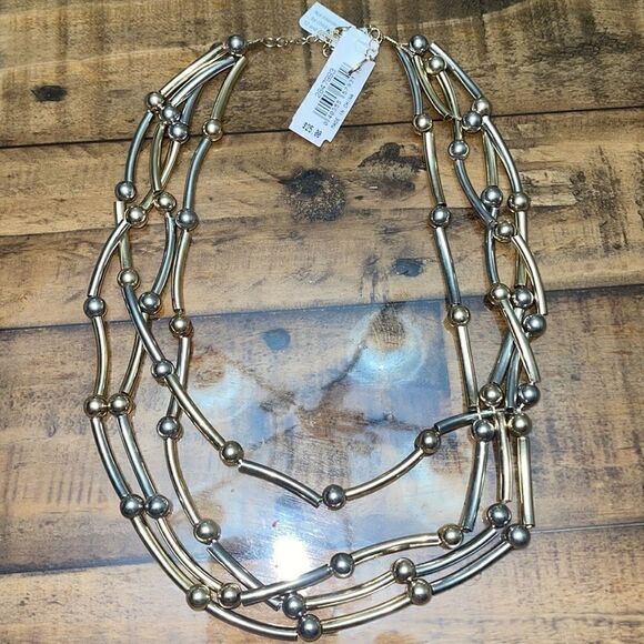 NWT Robert Rose bi color gold silver bead necklace - Picture 2 of 10